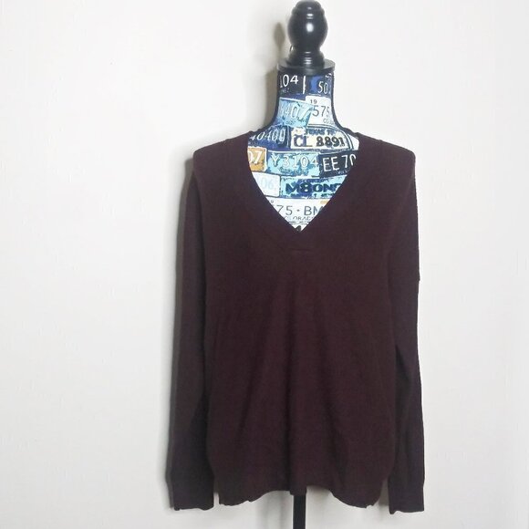 TOPSHOP Slouchy Ribbed V-Neck Sweater Maroon / Burgundy Cozy Oversized Sz XS NWT - Picture 10 of 10